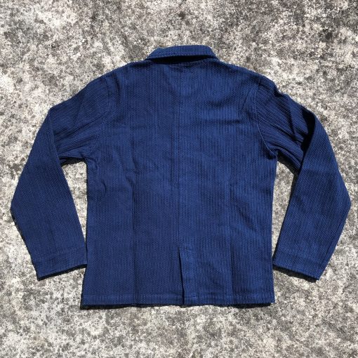 Sashiko Indigo Natural Dyed Organic Cotton French Chore Jacket - Image 3