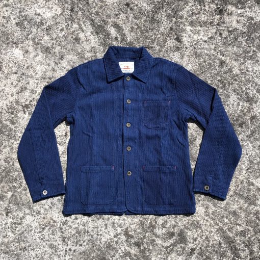 Sashiko Indigo Natural Dyed Organic Cotton French Chore Jacket - Image 2