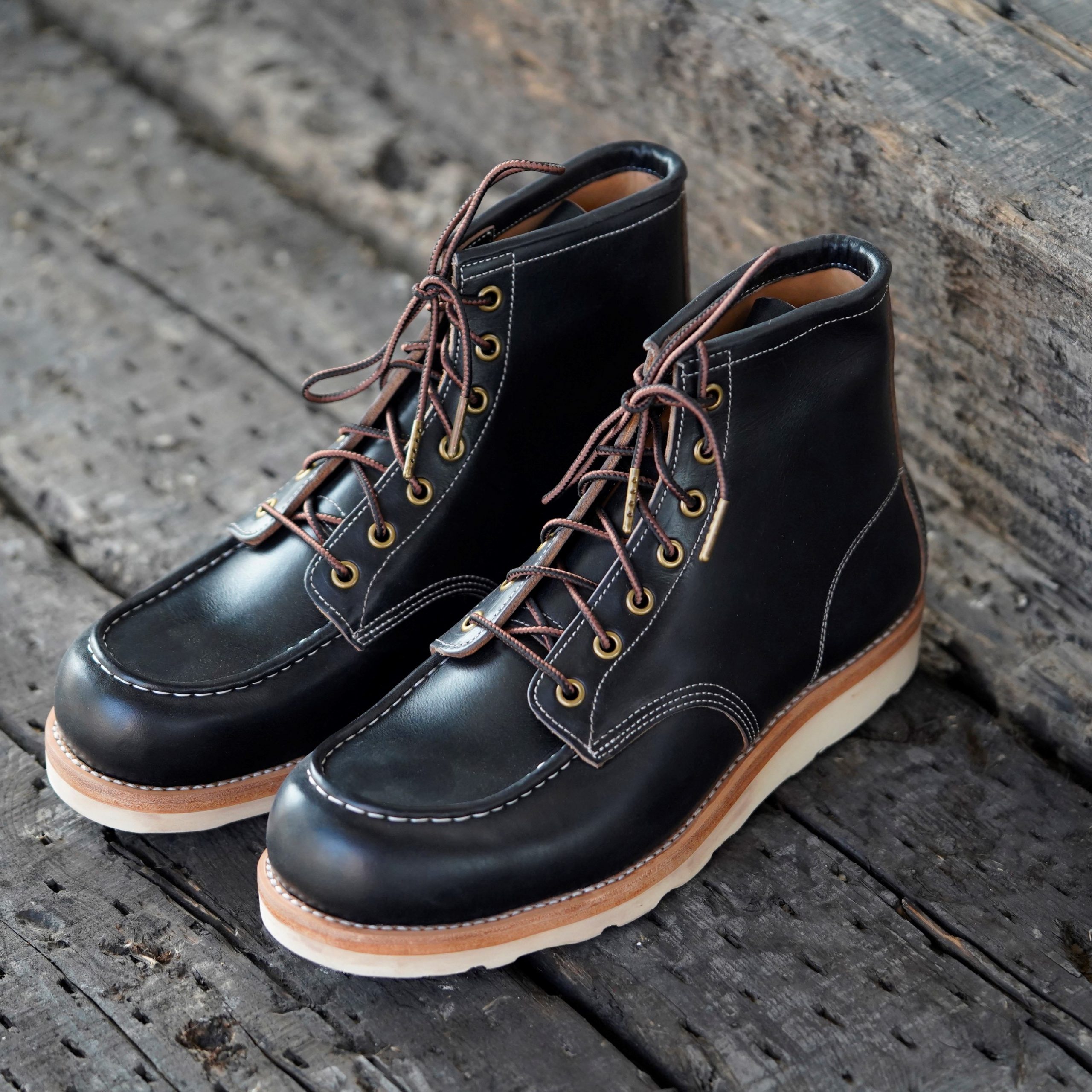 Horween Horsehide Teacore Leather Tender Moctoe Boots In Black - Kind ...