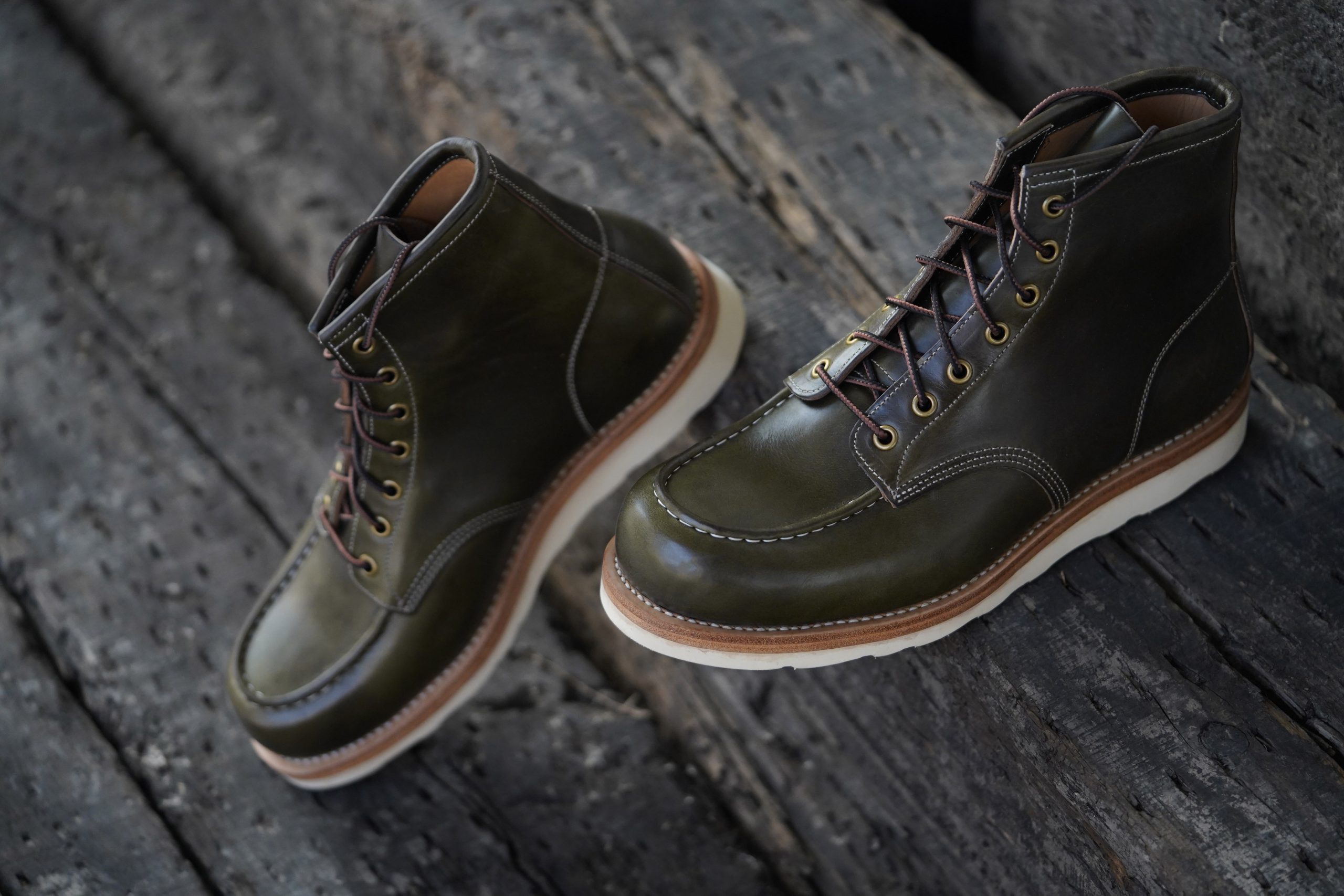 Horween Horsehide Teacore Leather Tender Moctoe Boots In Olive - Kind ...