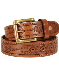Handmade Natural Vegetable Tanned Leather Floral Western Belt - Image 3