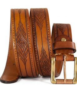 Handmade Natural Vegetable Tanned Leather Floral Western Belt