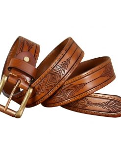 Handmade Natural Vegetable Tanned Leather Floral Western Belt - Image 4