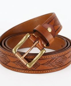 Handmade Natural Vegetable Tanned Leather Floral Western Belt - Image 5